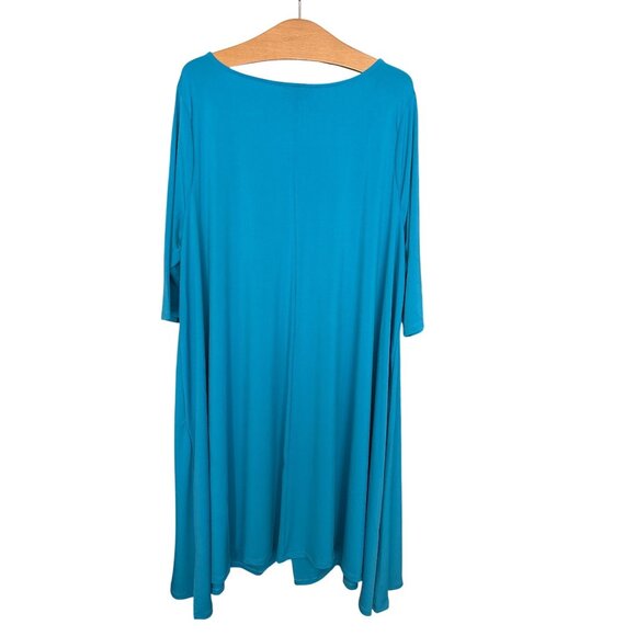 Roaman's Plus Size 3/4 Sleeve Boatneck Swing Dress PETITE 26/28 2X Blue NEW - Picture 2 of 7